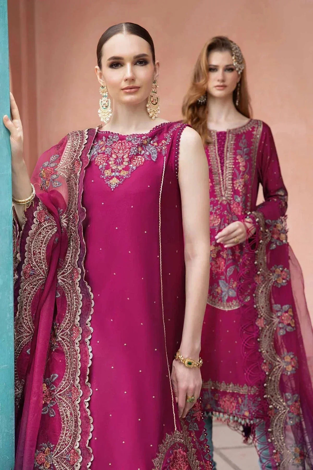 Maria B | Sateen Formals 23 | Magenta CST-704 - by - Libasekhas UK - Registered Vendor of : Maria B - 100% Original Designer Dresss