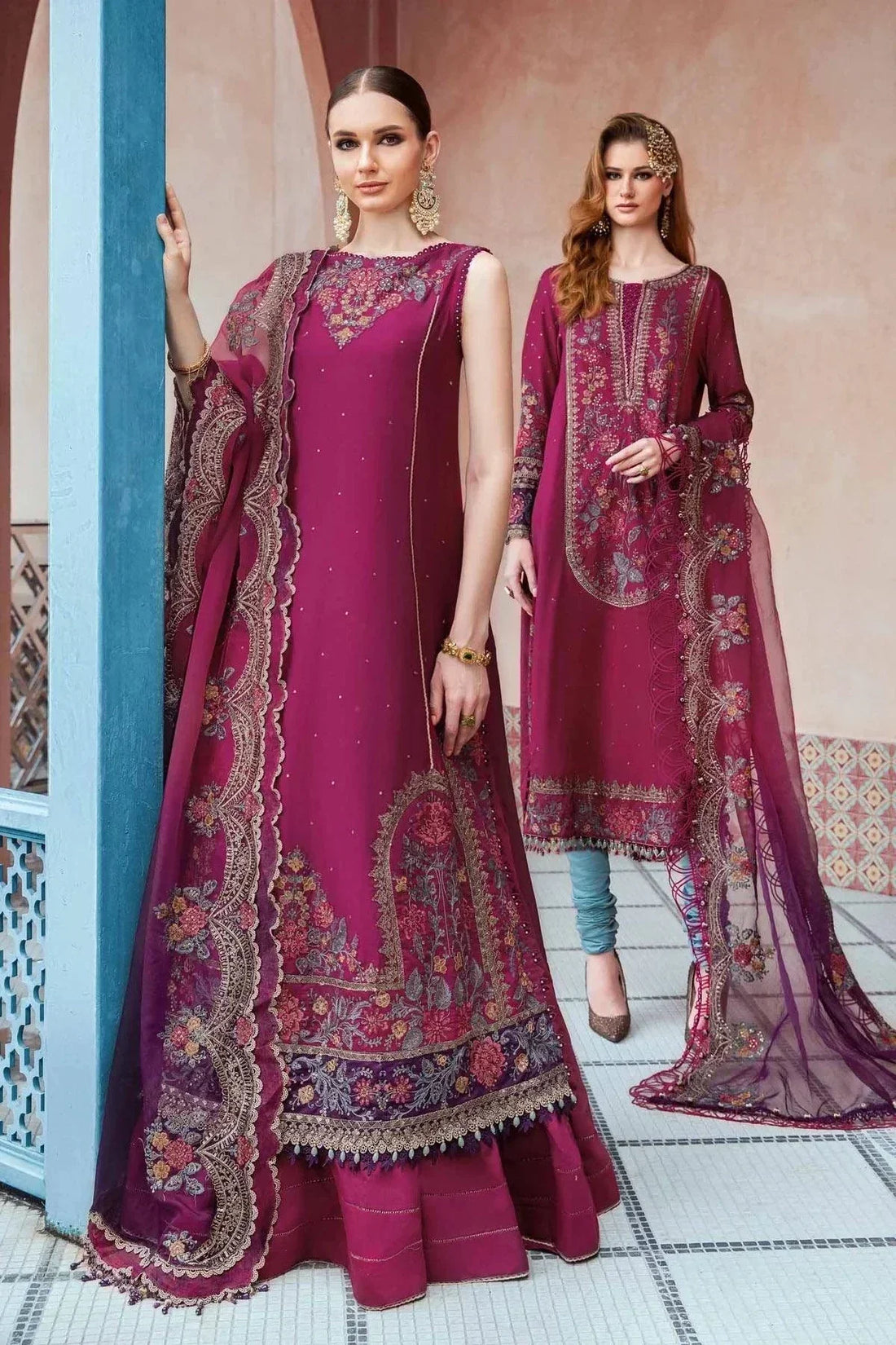 Maria B | Sateen Formals 23 | Magenta CST-704 - by - Libasekhas UK - Registered Vendor of : Maria B - 100% Original Designer Dresss