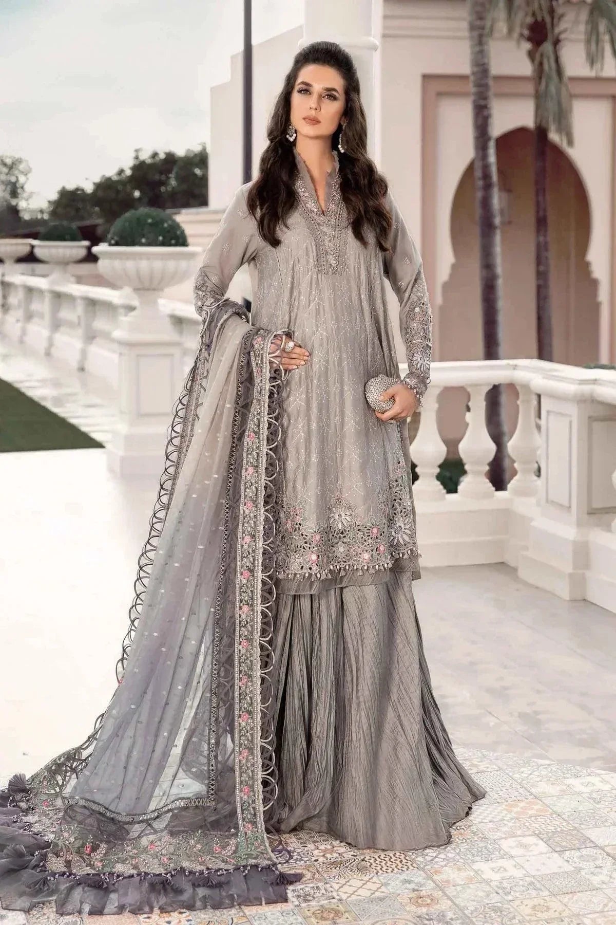 Maria B | Sateen Formals 23 | Grey CST-707 - by - Libasekhas UK - Registered Vendor of : Maria B - 100% Original Designer Dresss