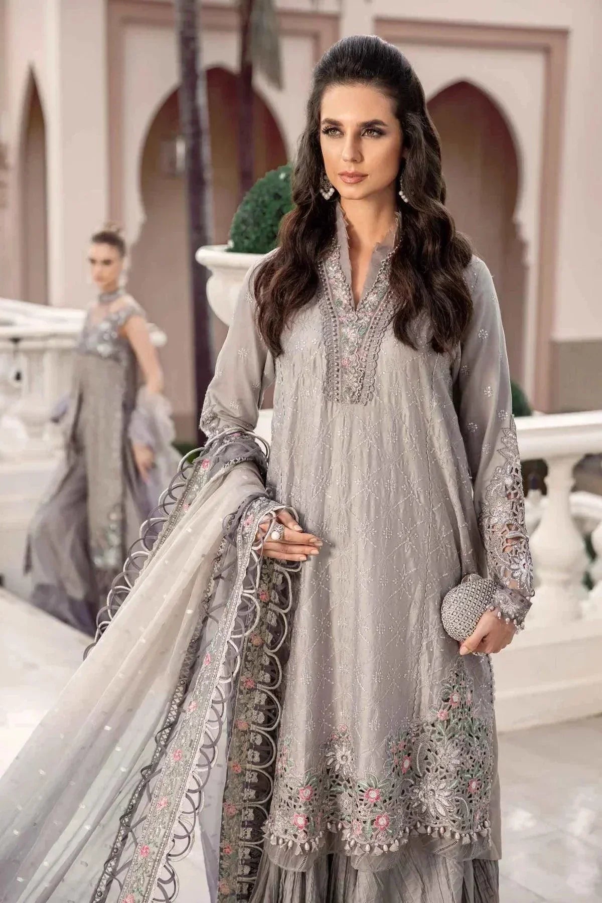 Maria B | Sateen Formals 23 | Grey CST-707 - by - Libasekhas UK - Registered Vendor of : Maria B - 100% Original Designer Dresss