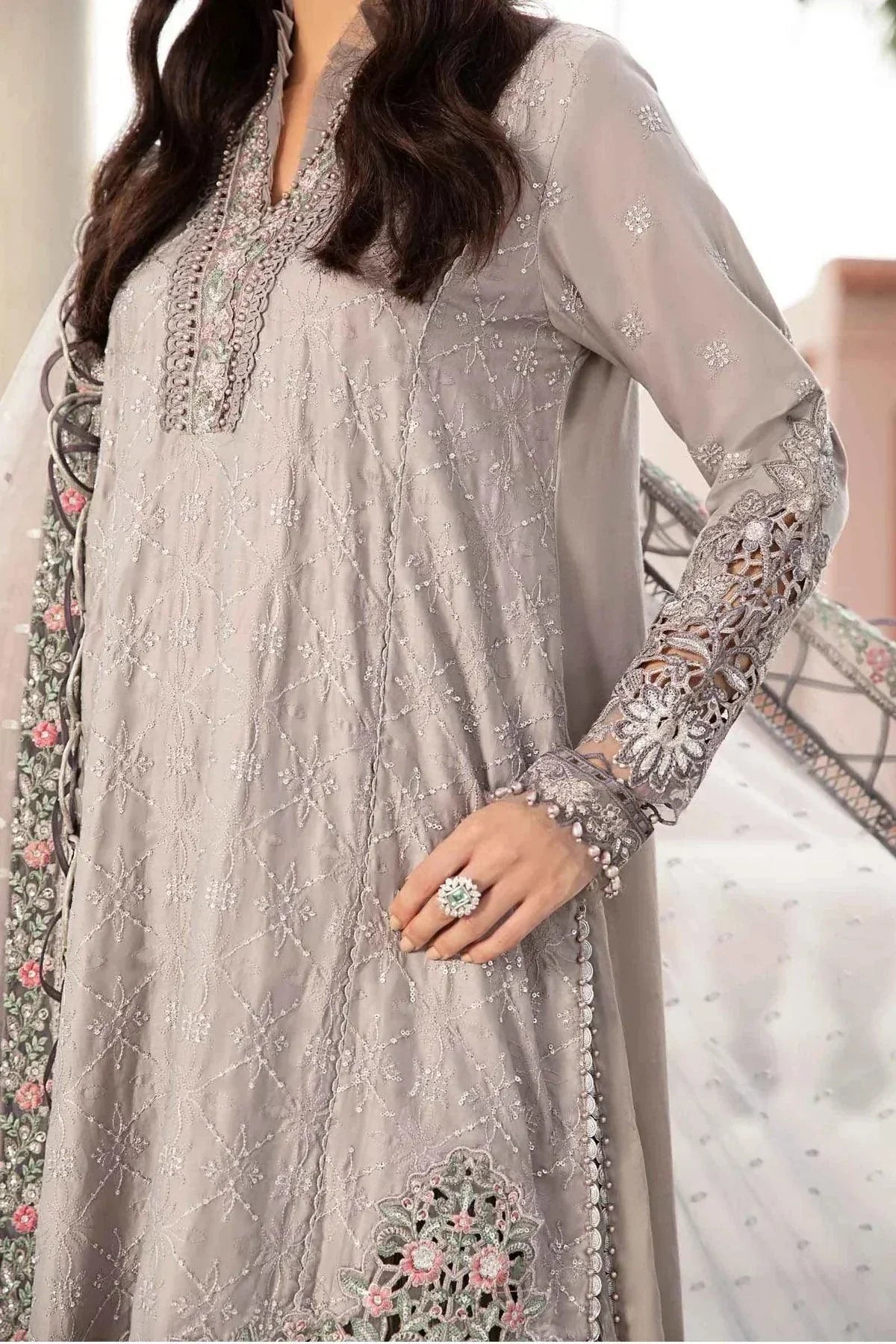 Maria B | Sateen Formals 23 | Grey CST-707 - by - Libasekhas UK - Registered Vendor of : Maria B - 100% Original Designer Dresss