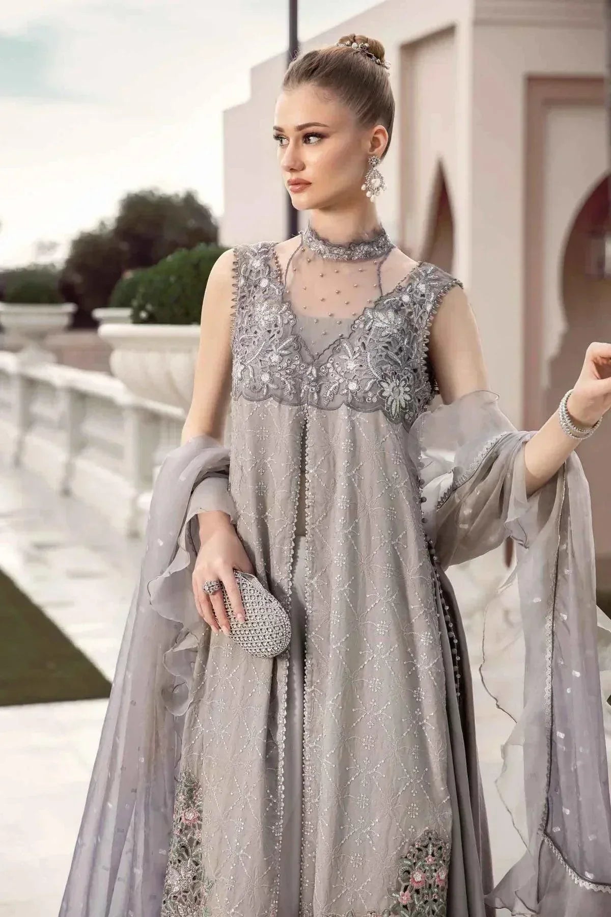Maria B | Sateen Formals 23 | Grey CST-707 - by - Libasekhas UK - Registered Vendor of : Maria B - 100% Original Designer Dresss