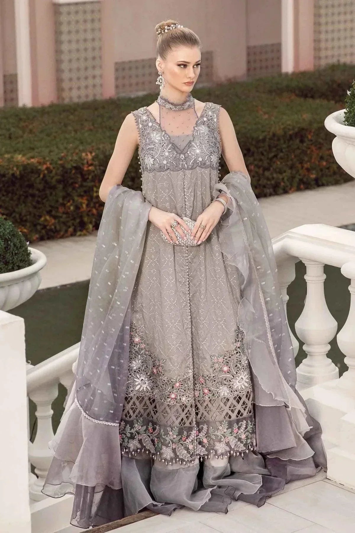 Maria B | Sateen Formals 23 | Grey CST-707 - by - Libasekhas UK - Registered Vendor of : Maria B - 100% Original Designer Dresss