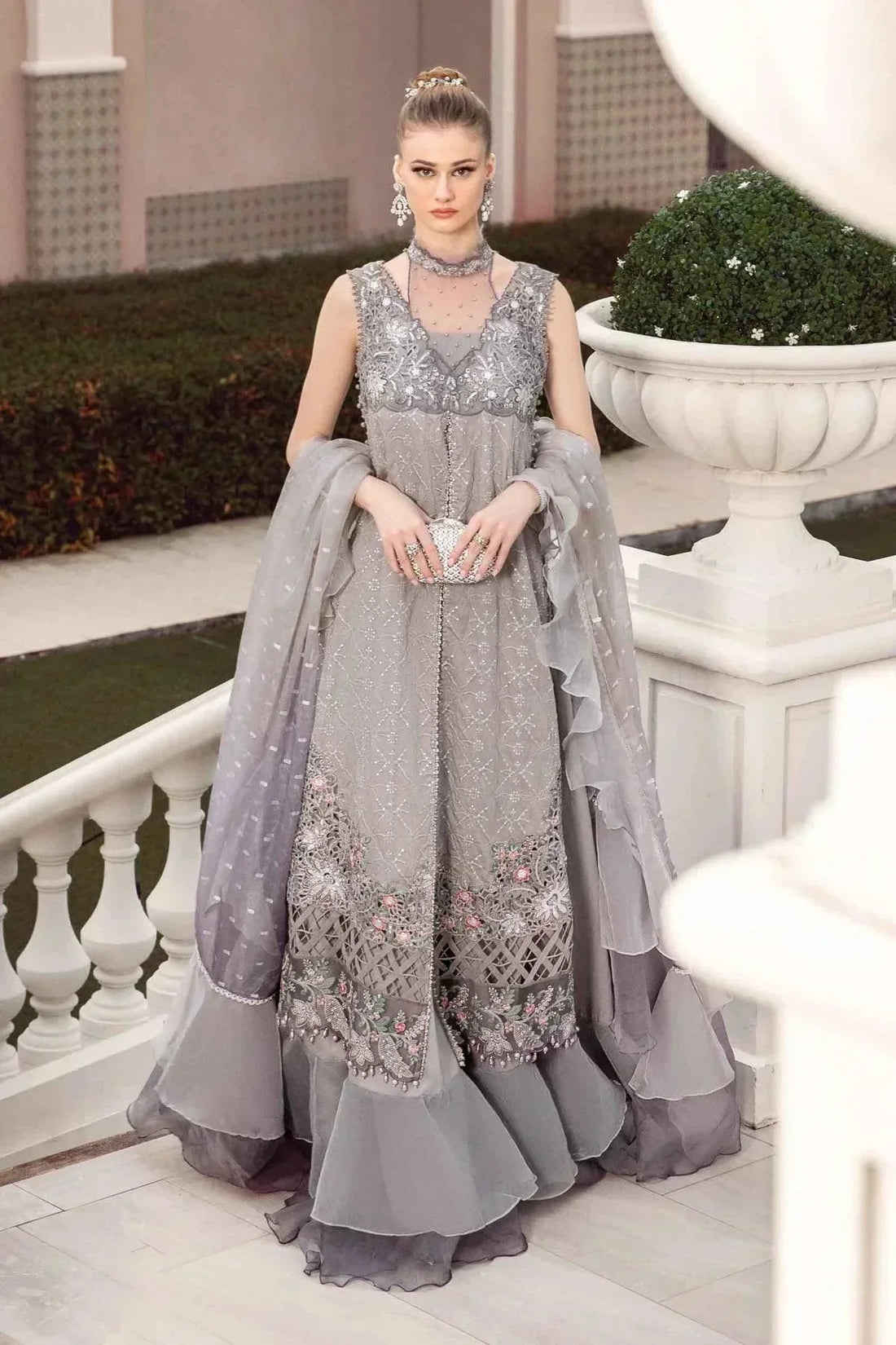 Maria B | Sateen Formals 23 | Grey CST-707 - by - Libasekhas UK - Registered Vendor of : Maria B - 100% Original Designer Dresss