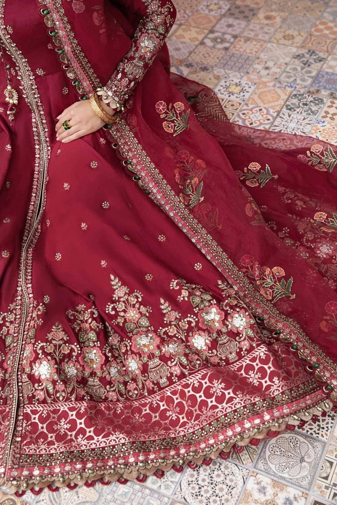 Maria B | Sateen Formals 23 | Maroon CST-708 - by - Libasekhas UK - Registered Vendor of : Maria B - 100% Original Designer Dresss