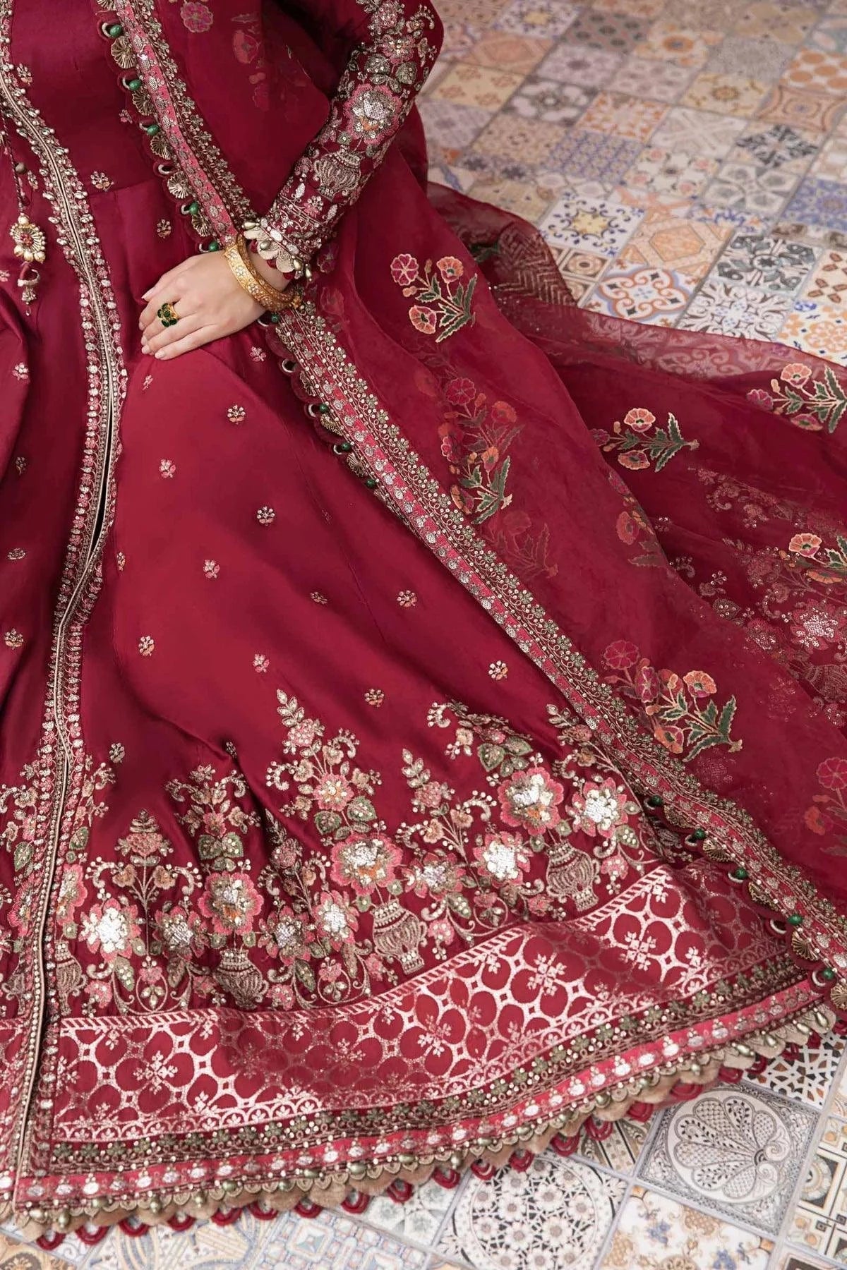 Maria B | Sateen Formals 23 | Maroon CST-708 - by - Libasekhas UK - Registered Vendor of : Maria B - 100% Original Designer Dresss