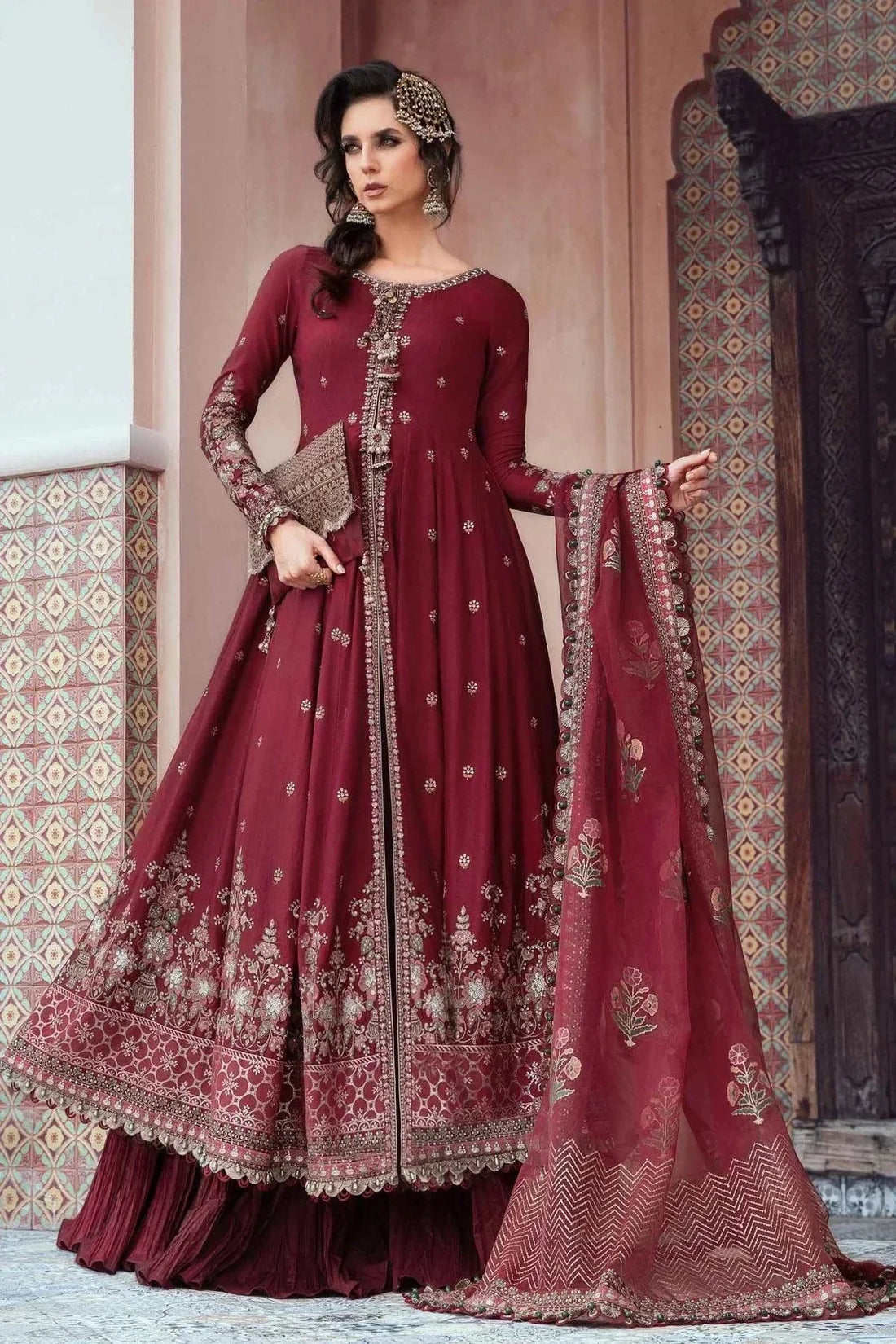 Maria B | Sateen Formals 23 | Maroon CST-708 - by - Libasekhas UK - Registered Vendor of : Maria B - 100% Original Designer Dresss
