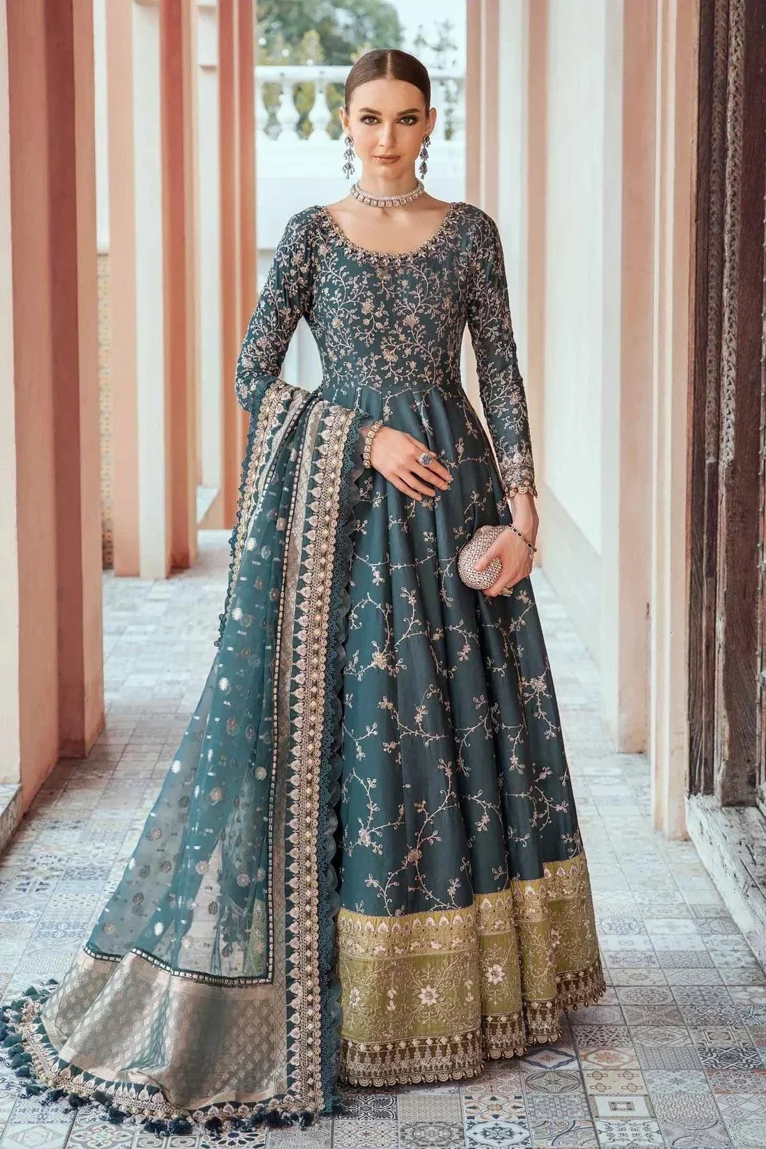 Maria B | Sateen Formals 23 | Teal CST-710 - by - Libasekhas UK - Registered Vendor of : Maria B - 100% Original Designer Dresss