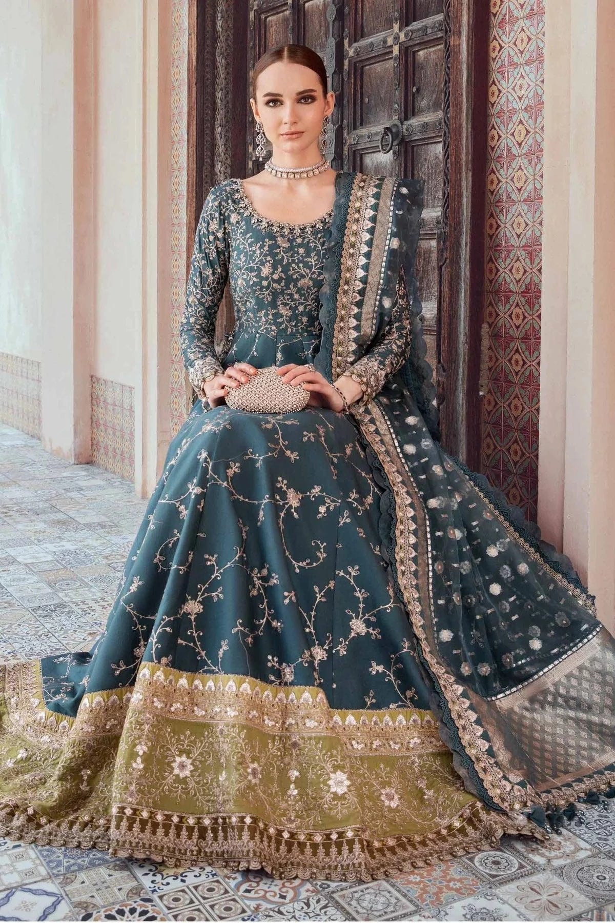 Maria B | Sateen Formals 23 | Teal CST-710 - by - Libasekhas UK - Registered Vendor of : Maria B - 100% Original Designer Dresss