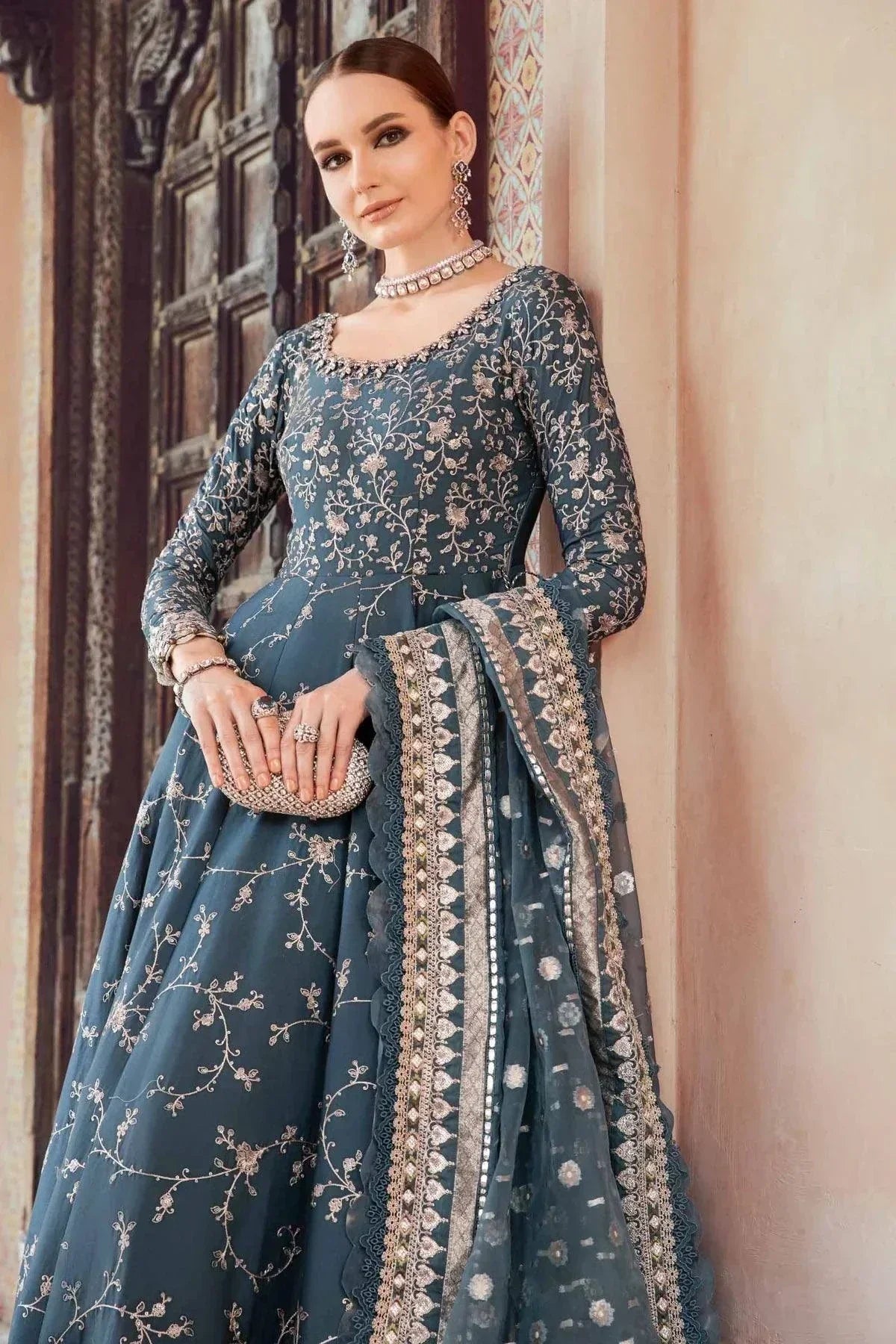 Maria B | Sateen Formals 23 | Teal CST-710 - by - Libasekhas UK - Registered Vendor of : Maria B - 100% Original Designer Dresss