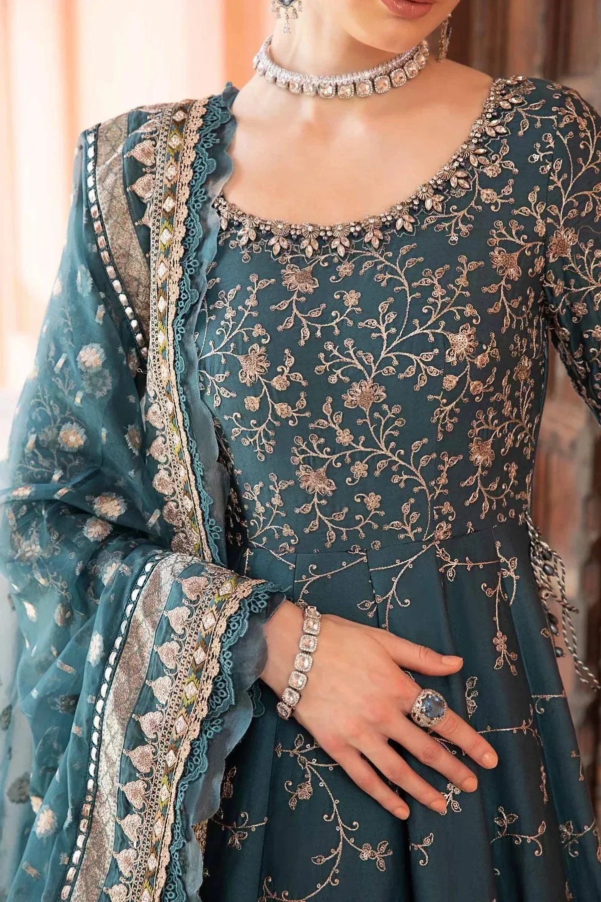 Maria B | Sateen Formals 23 | Teal CST-710 - by - Libasekhas UK - Registered Vendor of : Maria B - 100% Original Designer Dresss