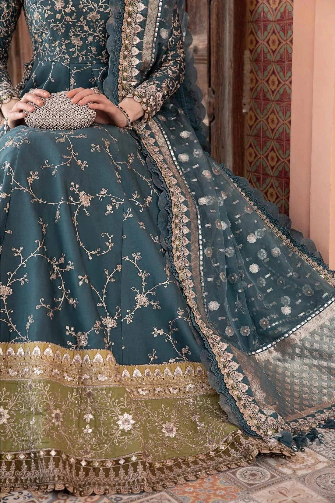 Maria B | Sateen Formals 23 | Teal CST-710 - by - Libasekhas UK - Registered Vendor of : Maria B - 100% Original Designer Dresss
