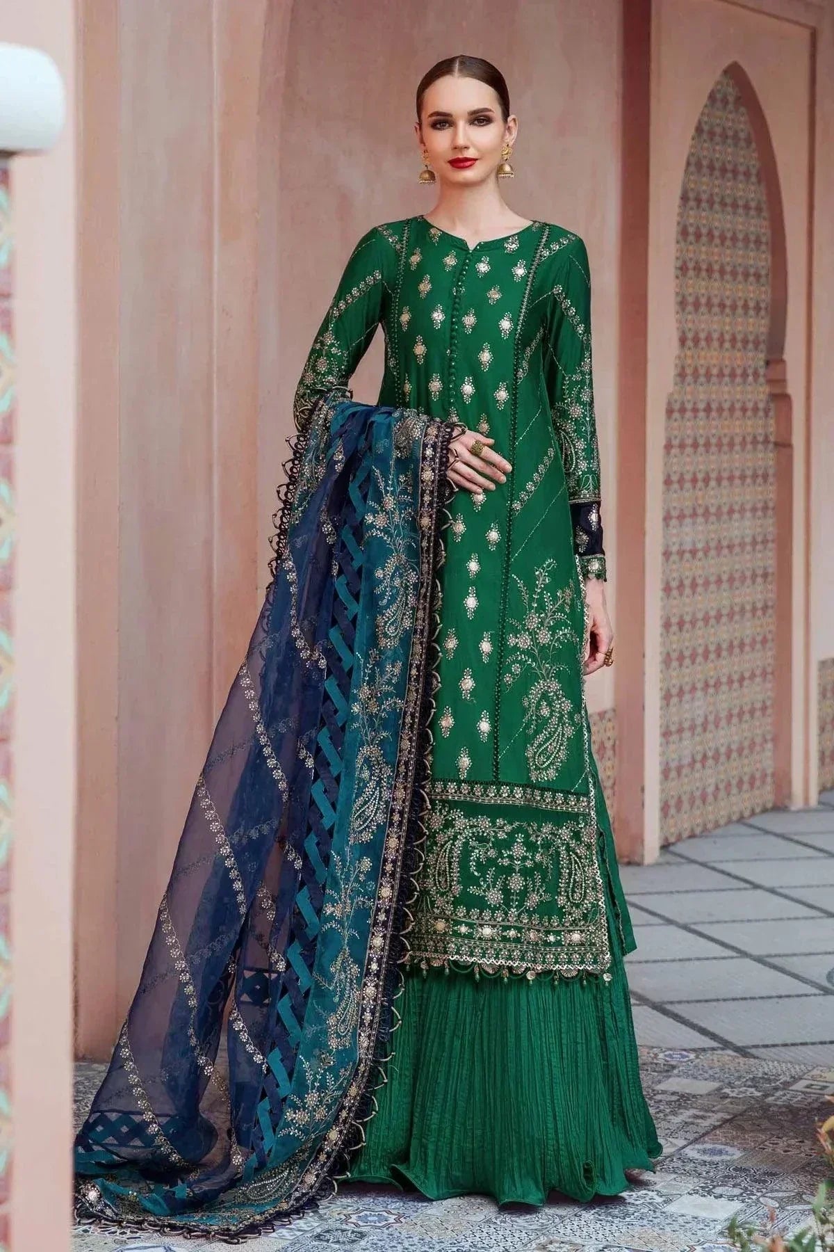 Maria B | Sateen Formals 23 | Emerald Green CST-711 - by - Libasekhas UK - Registered Vendor of : Maria B - 100% Original Designer Dresss