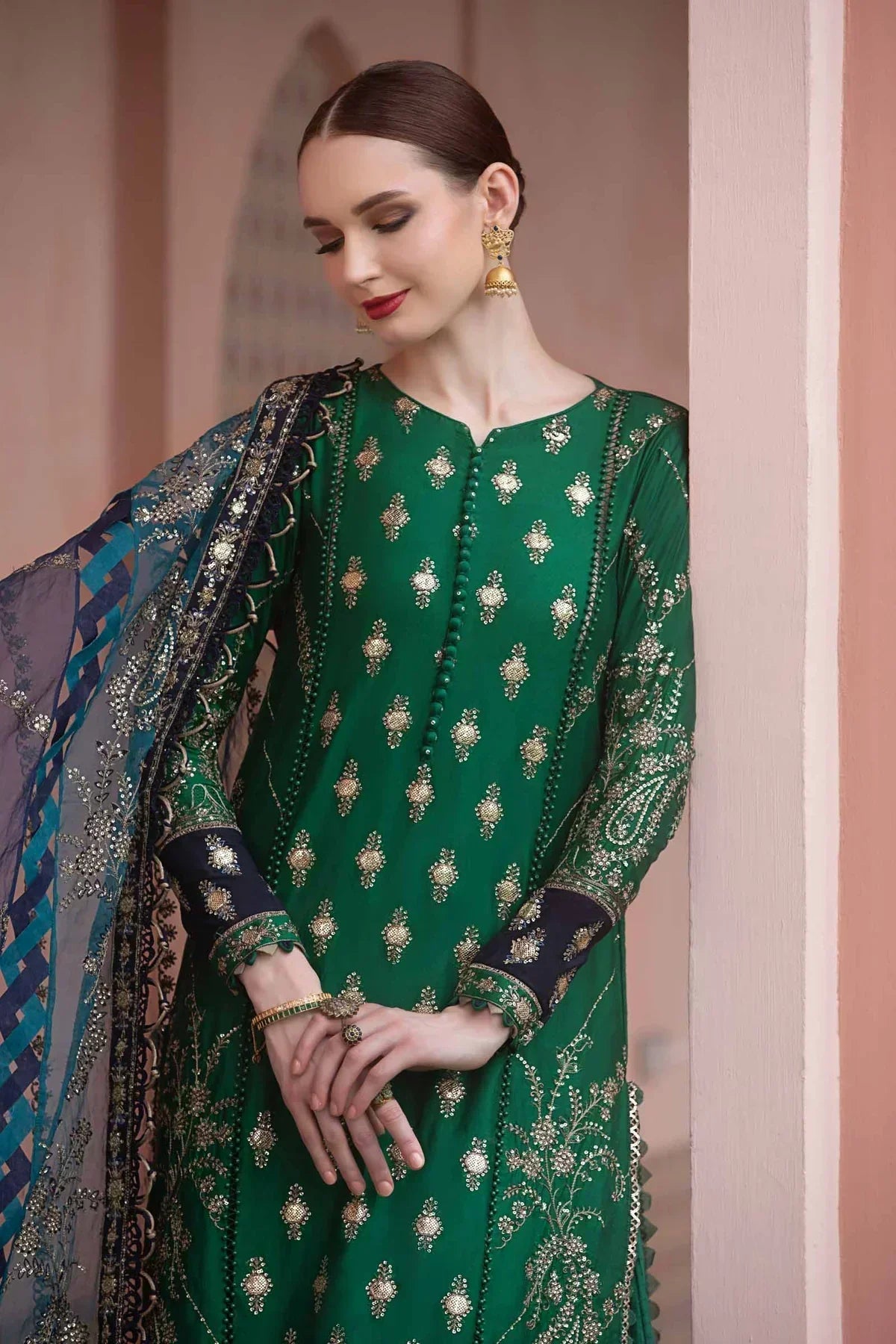 Maria B | Sateen Formals 23 | Emerald Green CST-711 - by - Libasekhas UK - Registered Vendor of : Maria B - 100% Original Designer Dresss