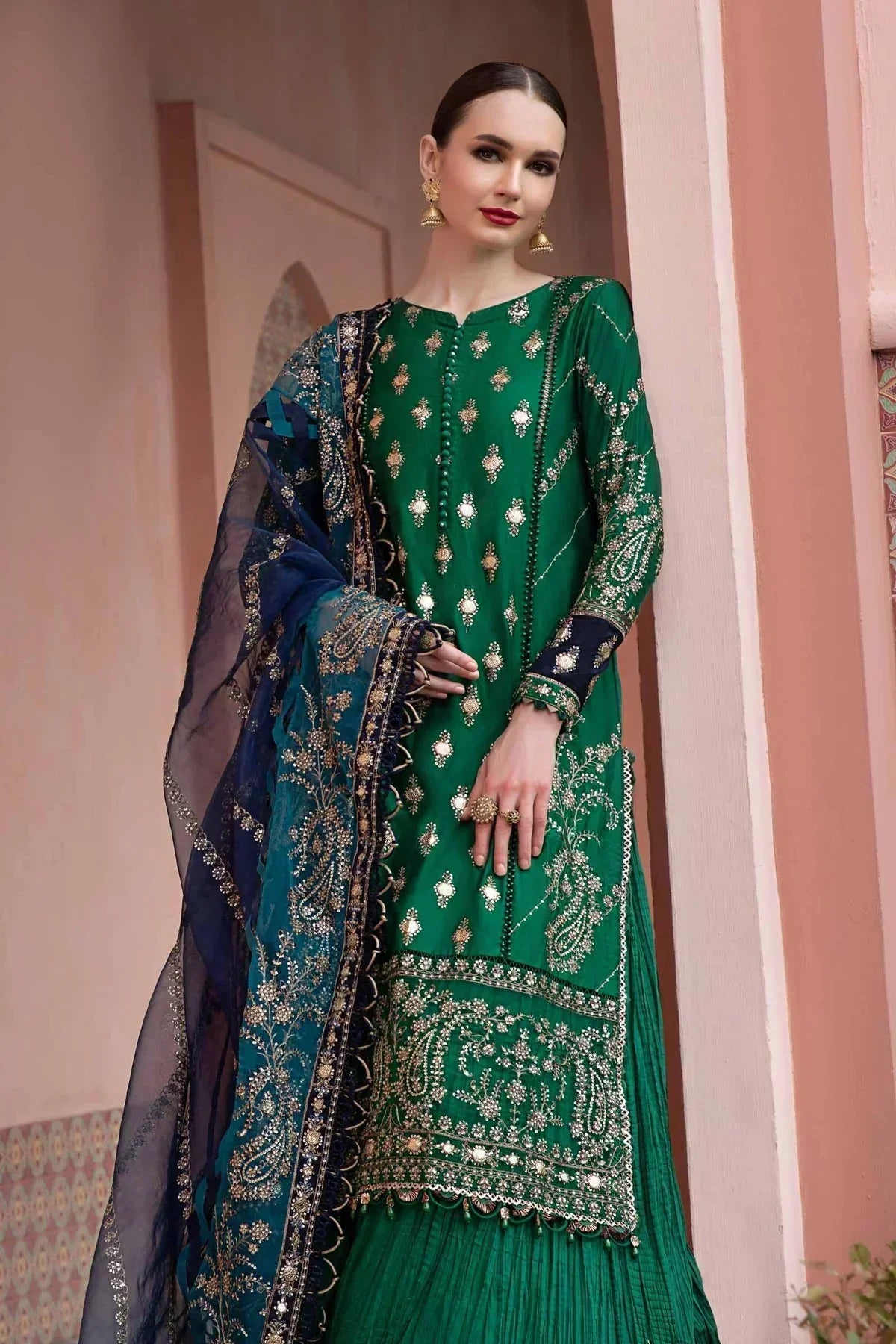 Maria B | Sateen Formals 23 | Emerald Green CST-711 - by - Libasekhas UK - Registered Vendor of : Maria B - 100% Original Designer Dresss