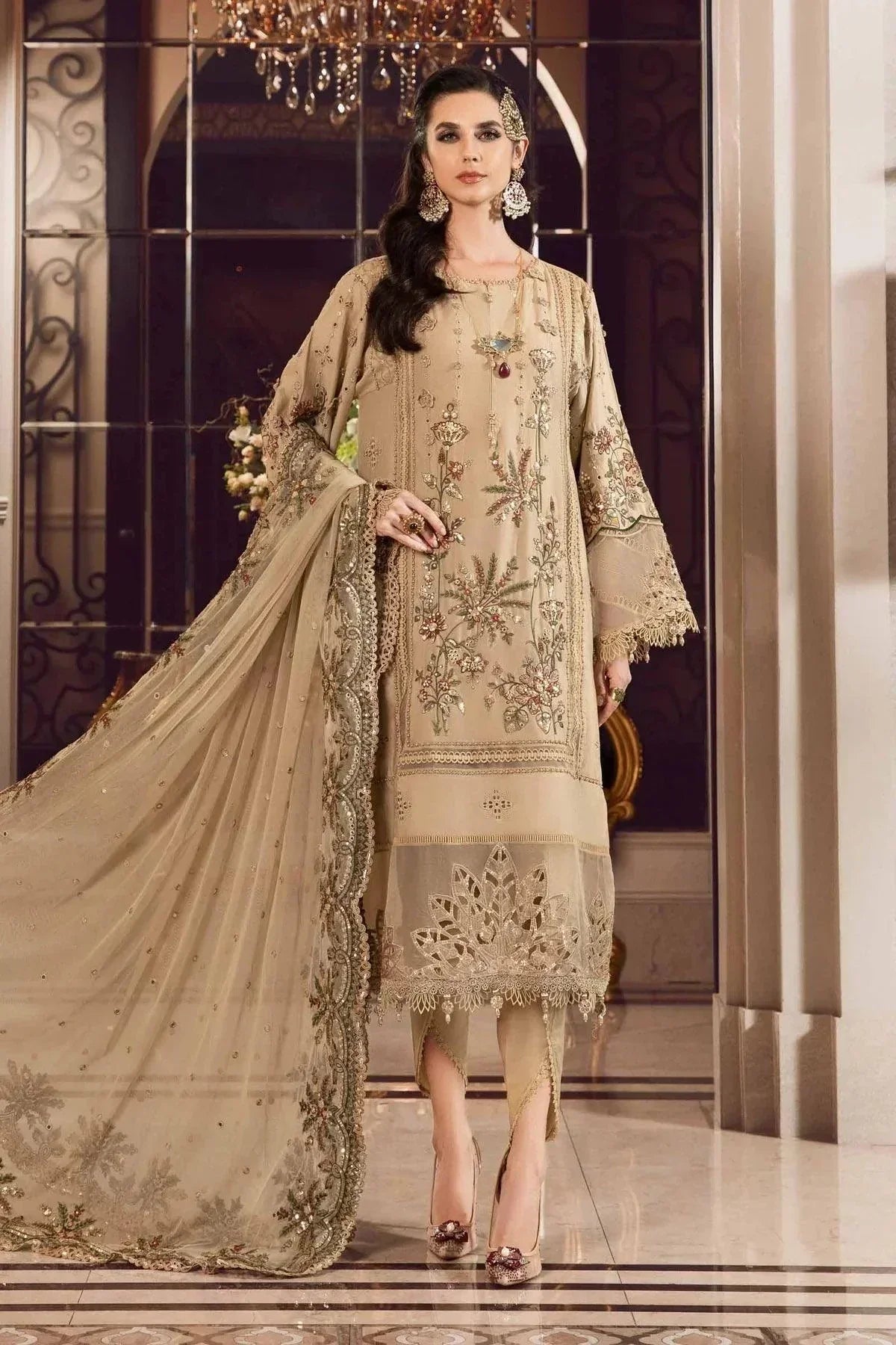 Maria B | Sateen Formals 23 | Beige CST-712 - by - Libasekhas UK - Registered Vendor of : Maria B - 100% Original Designer Dresss