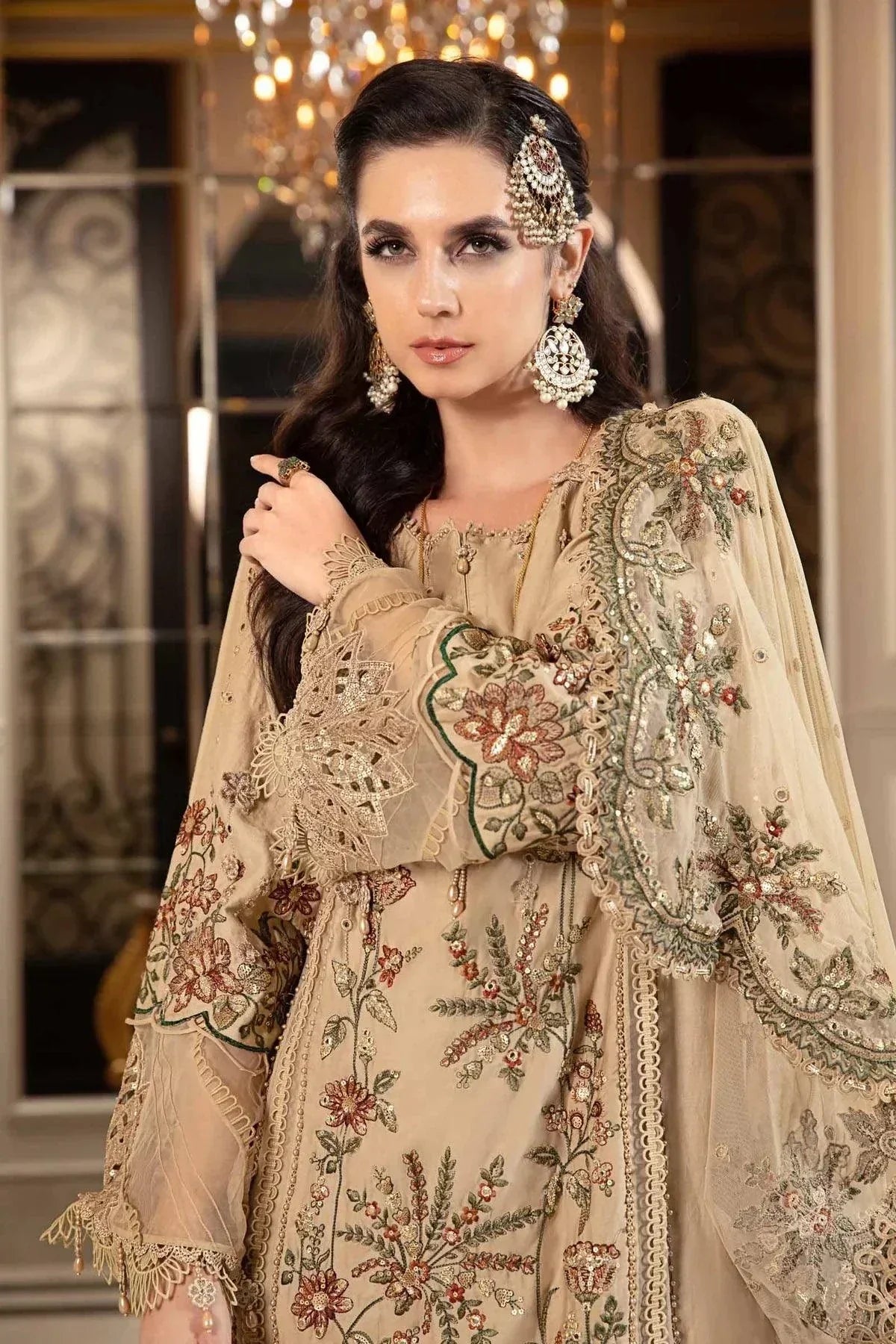 Maria B | Sateen Formals 23 | Beige CST-712 - by - Libasekhas UK - Registered Vendor of : Maria B - 100% Original Designer Dresss