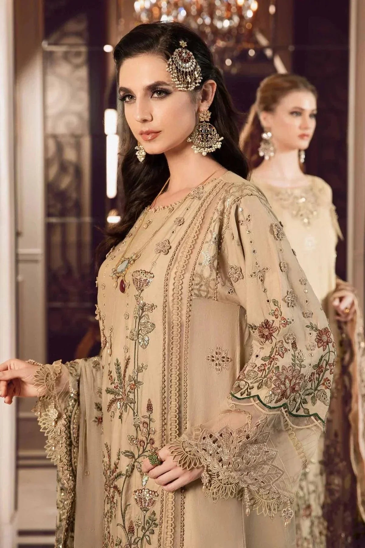 Maria B | Sateen Formals 23 | Beige CST-712 - by - Libasekhas UK - Registered Vendor of : Maria B - 100% Original Designer Dresss