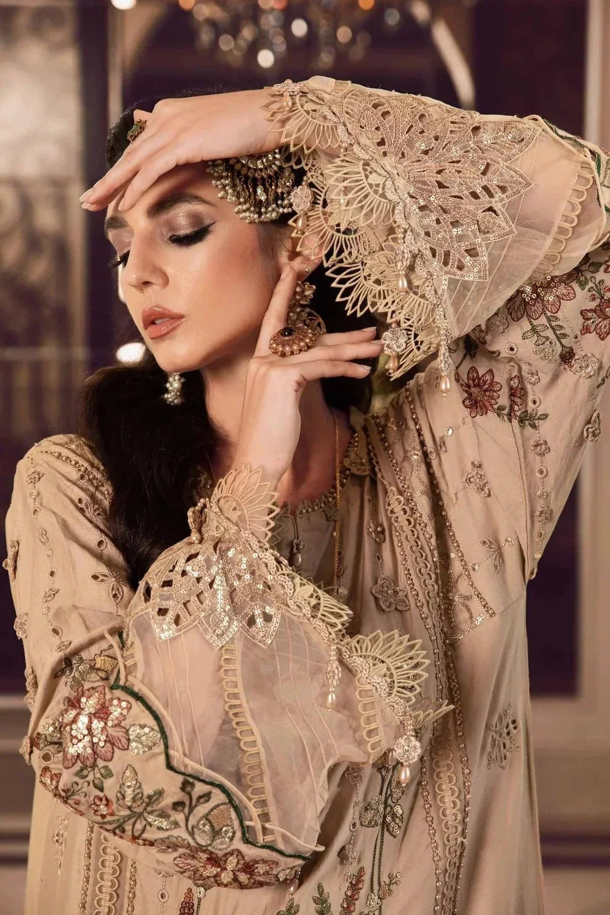 Maria B | Sateen Formals 23 | Beige CST-712 - by - Libasekhas UK - Registered Vendor of : Maria B - 100% Original Designer Dresss