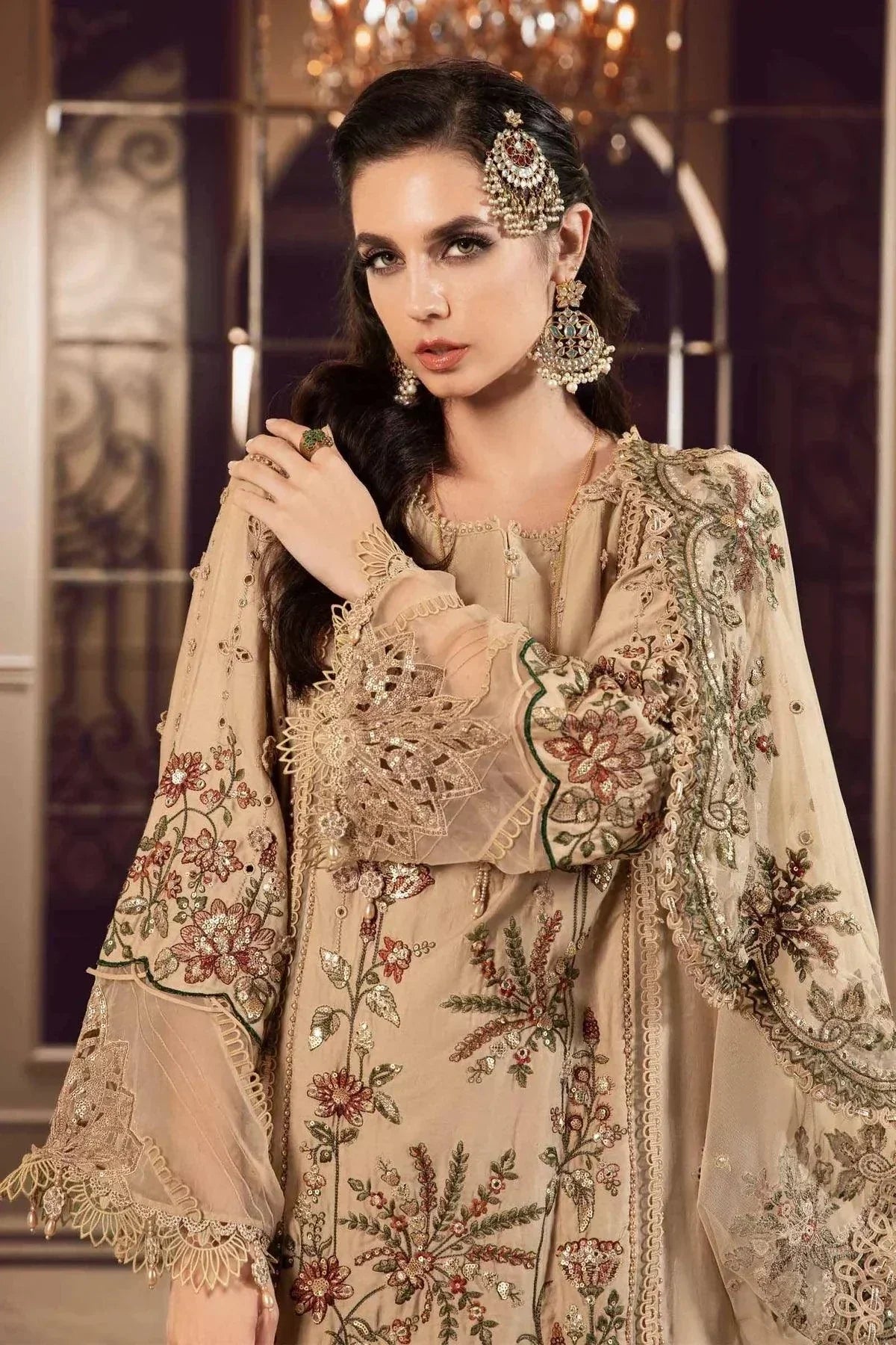 Maria B | Sateen Formals 23 | Beige CST-712 - by - Libasekhas UK - Registered Vendor of : Maria B - 100% Original Designer Dresss