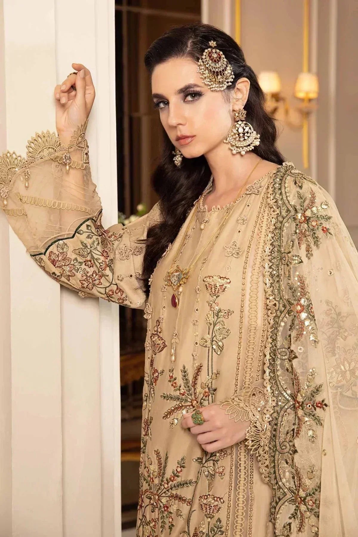 Maria B | Sateen Formals 23 | Beige CST-712 - by - Libasekhas UK - Registered Vendor of : Maria B - 100% Original Designer Dresss