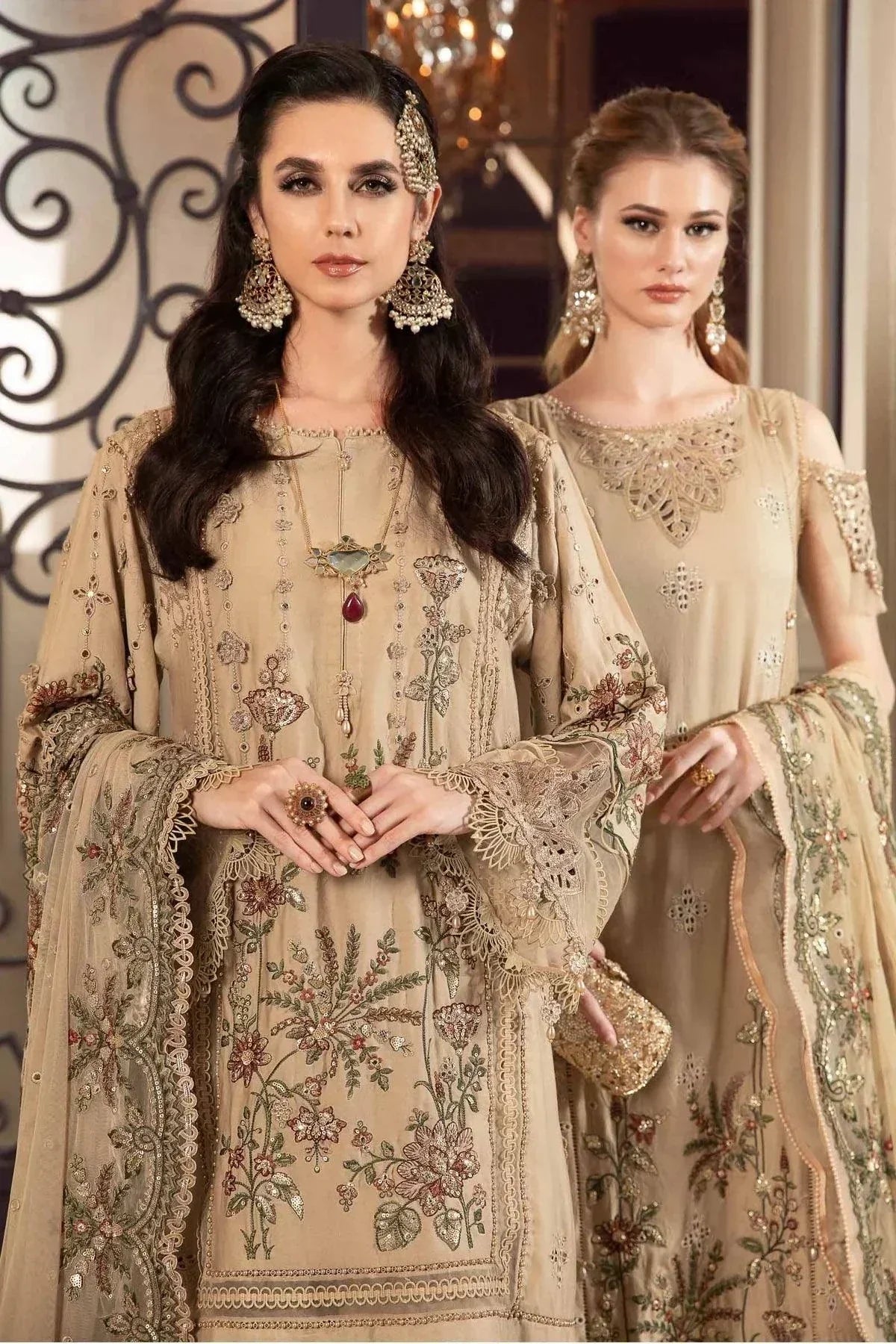 Maria B | Sateen Formals 23 | Beige CST-712 - by - Libasekhas UK - Registered Vendor of : Maria B - 100% Original Designer Dresss