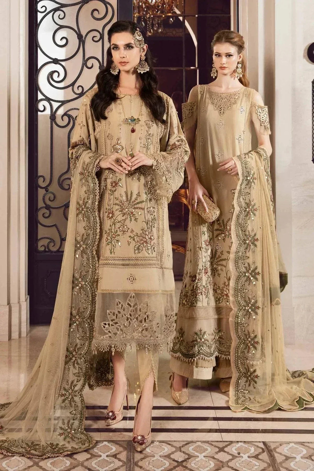 Maria B | Sateen Formals 23 | Beige CST-712 - by - Libasekhas UK - Registered Vendor of : Maria B - 100% Original Designer Dresss
