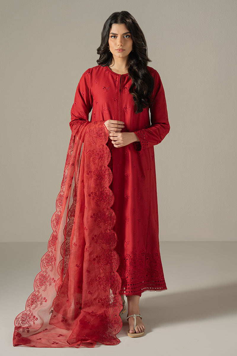 Cross Stitch | Chikankari Lawn 25 | CARMINE GRIS - by - Libasekhas UK - Registered Vendor of : Cross Stitch - 100% Original Designer Dresss