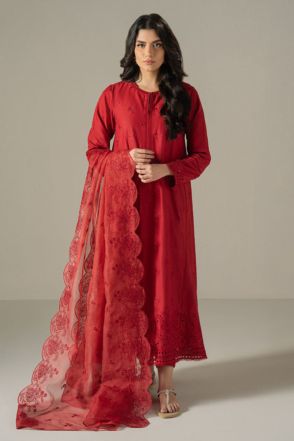 Cross Stitch | Chikankari Lawn 25 | CARMINE GRIS - by - Libasekhas UK - Registered Vendor of : Cross Stitch - 100% Original Designer Dresss