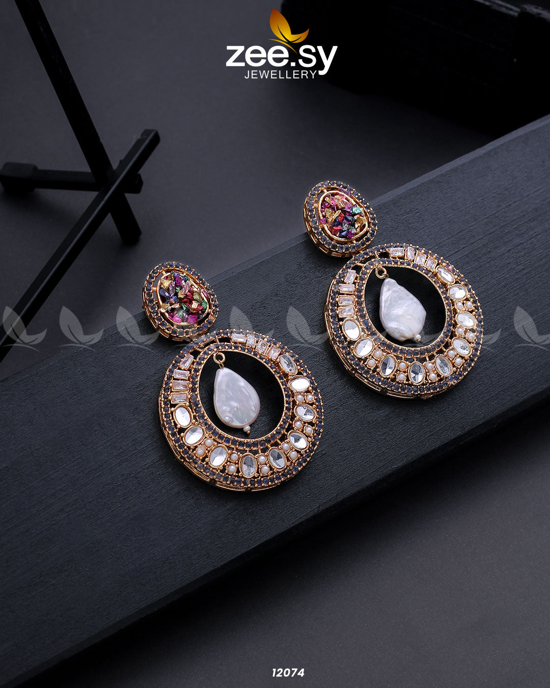 Cluster Zircons Earrings - by - Libasekhas UK - Registered Vendor of : Zeesy - 100% Original Designer Dresss