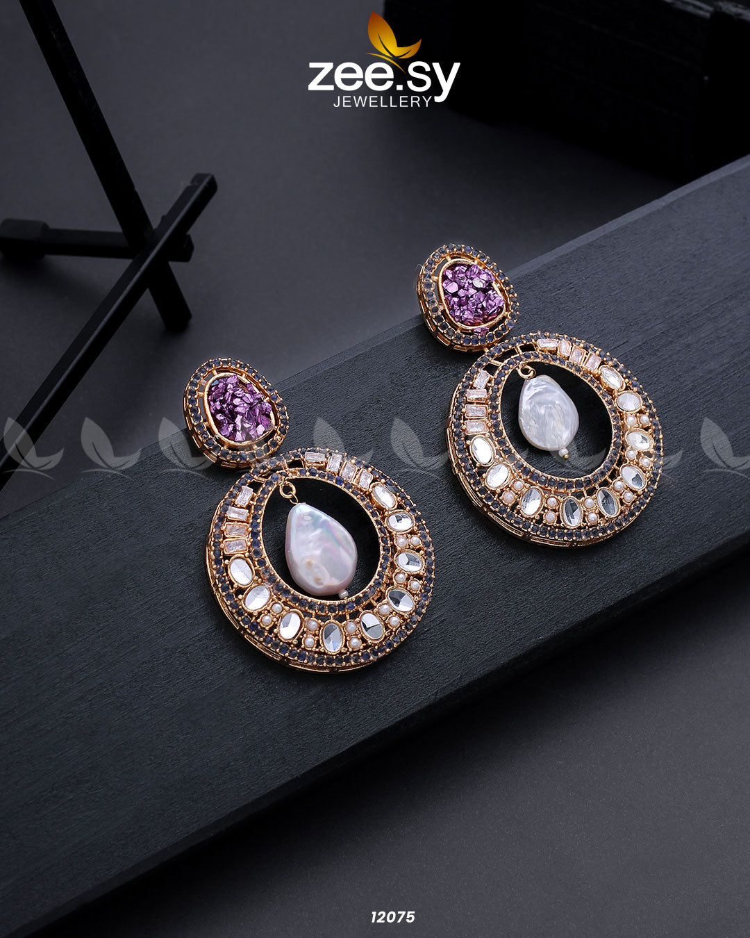Cluster Zircons Earrings - by - Libasekhas UK - Registered Vendor of : Zeesy - 100% Original Designer Dresss