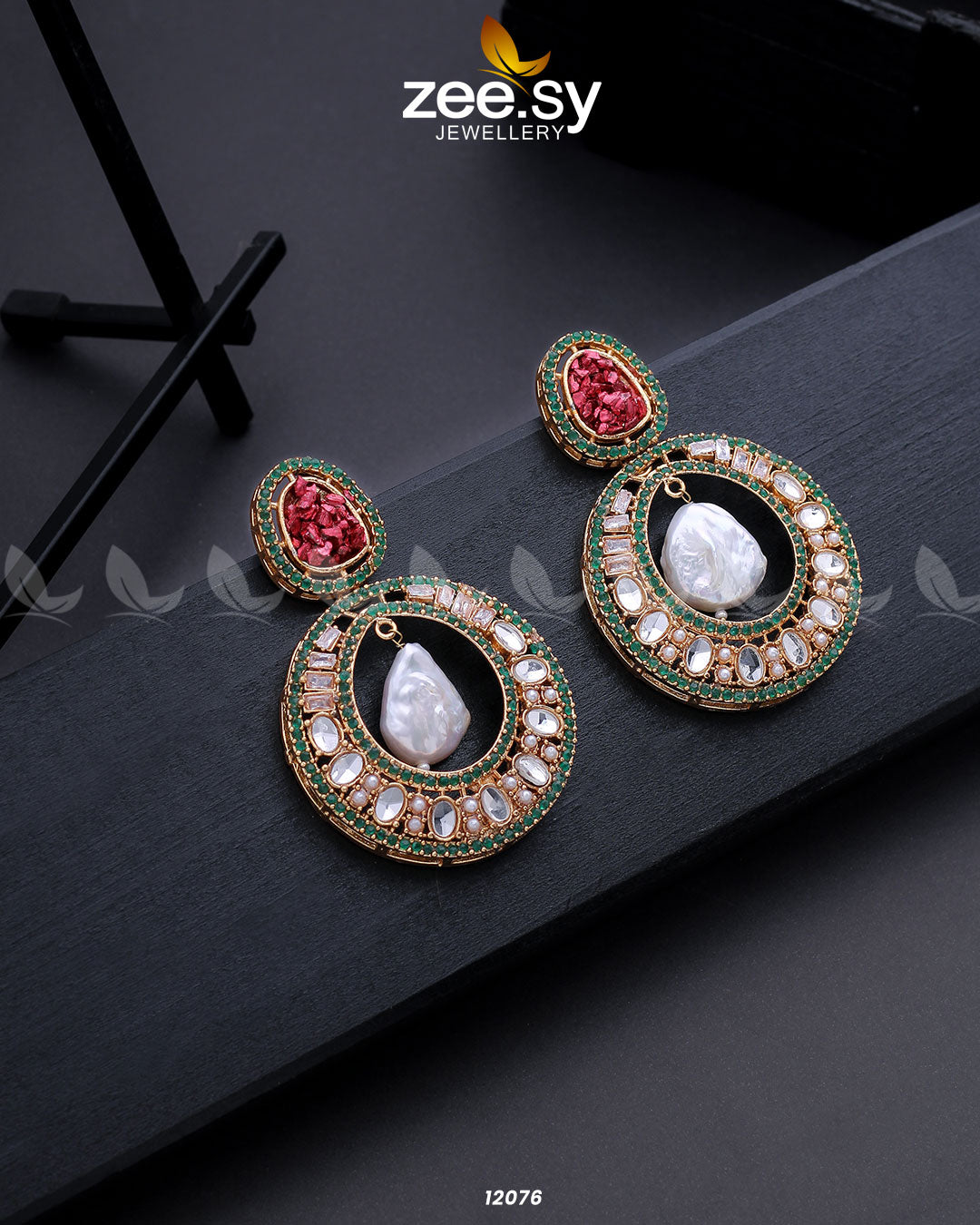 Cluster Zircons Earrings - by - Libasekhas UK - Registered Vendor of : Zeesy - 100% Original Designer Dresss