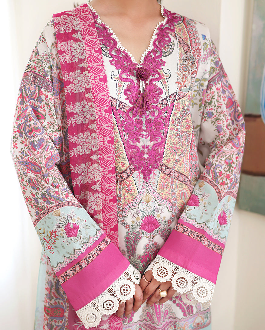 Roheenaz | Eclat Garden Printed Lawn | Coral Hibiscus - by Libasekhas UK - Registered Vendor of : Roheenaz - 100% Original Designer Dress
