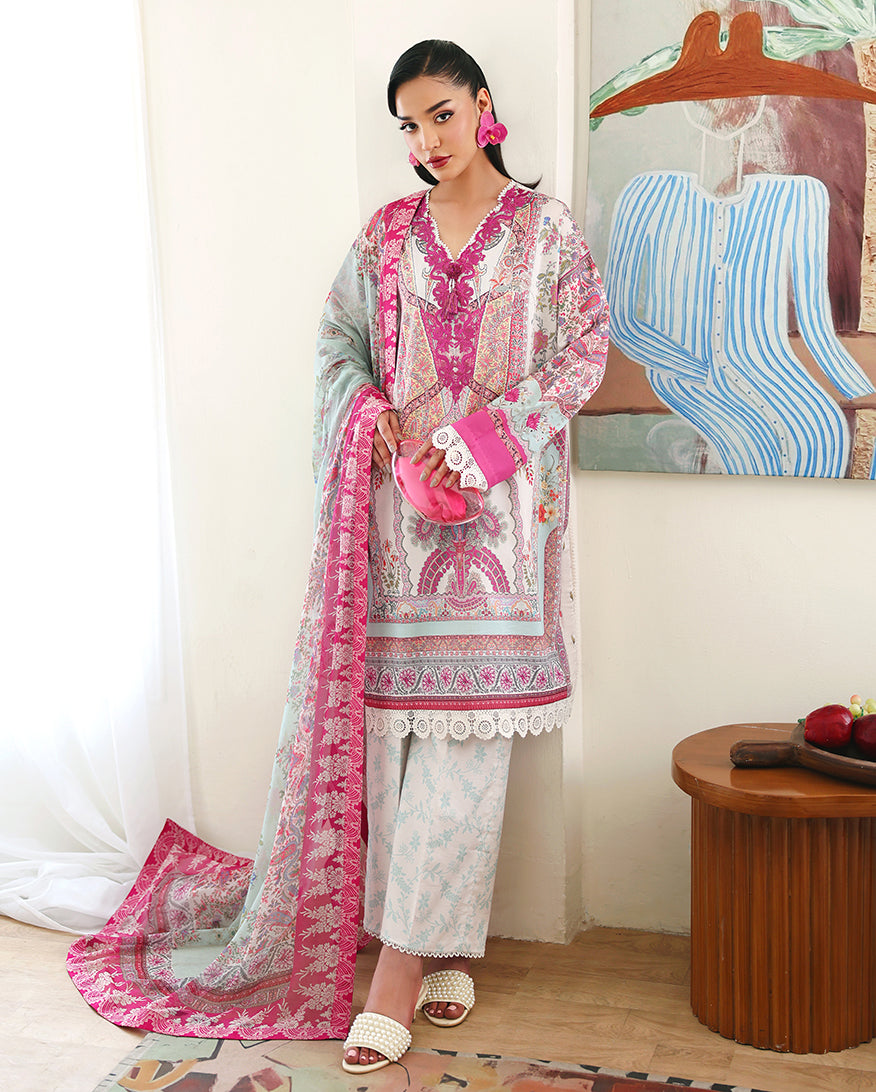 Roheenaz | Eclat Garden Printed Lawn | Coral Hibiscus - by Libasekhas UK - Registered Vendor of : Roheenaz - 100% Original Designer Dress