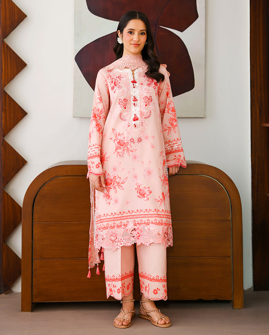 Roheenaz | Sunlit Tales Printed Embroidered Edit | Coral whisper - by Libasekhas - Registered Vendor of : Roheenaz - 100% Original Designer Dress