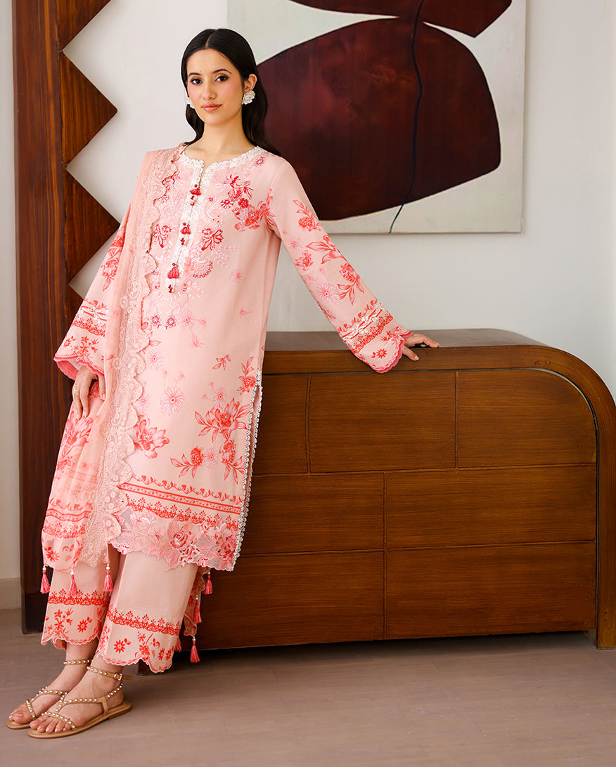 Roheenaz | Sunlit Tales Printed Embroidered Edit | Coral whisper - by Libasekhas - Registered Vendor of : Roheenaz - 100% Original Designer Dress