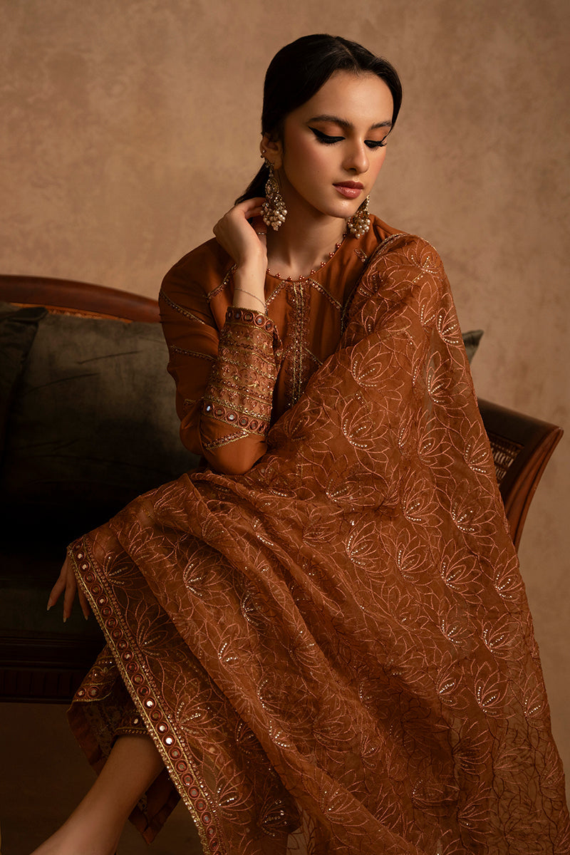 Cross Stitch | Eid Collection | AMBER GOLD - by - Libasekhas UK - Registered Vendor of : Cross Stitch - 100% Original Designer Dresss