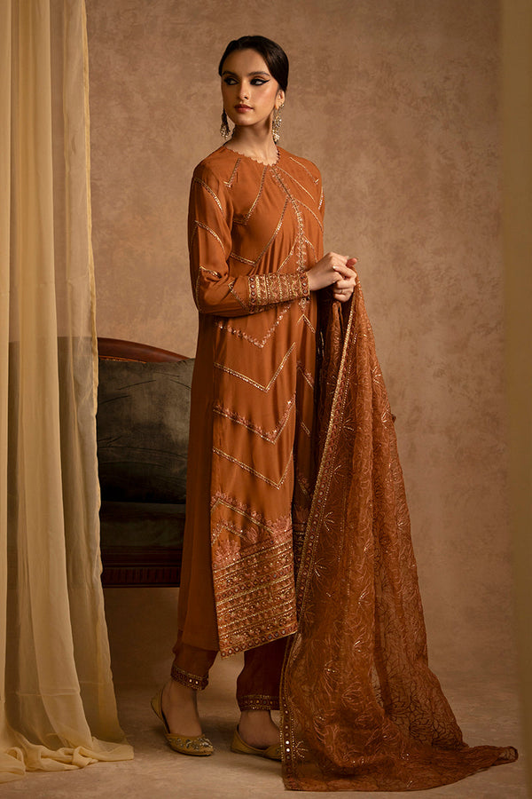 Cross Stitch | Eid Collection | AMBER GOLD - by - Libasekhas UK - Registered Vendor of : Cross Stitch - 100% Original Designer Dresss