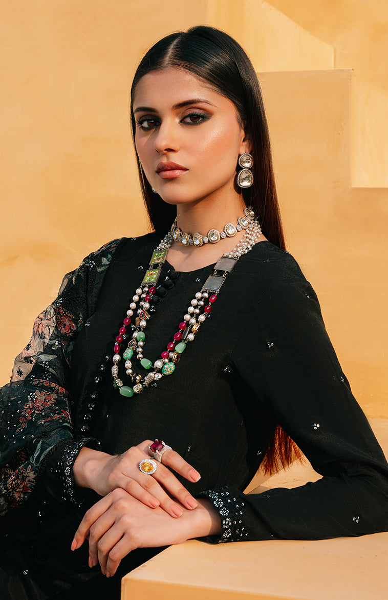 Cross Stitch | Eid Collection | BLACK DAHLIA - by - Libasekhas UK - Registered Vendor of : Cross Stitch - 100% Original Designer Dresss