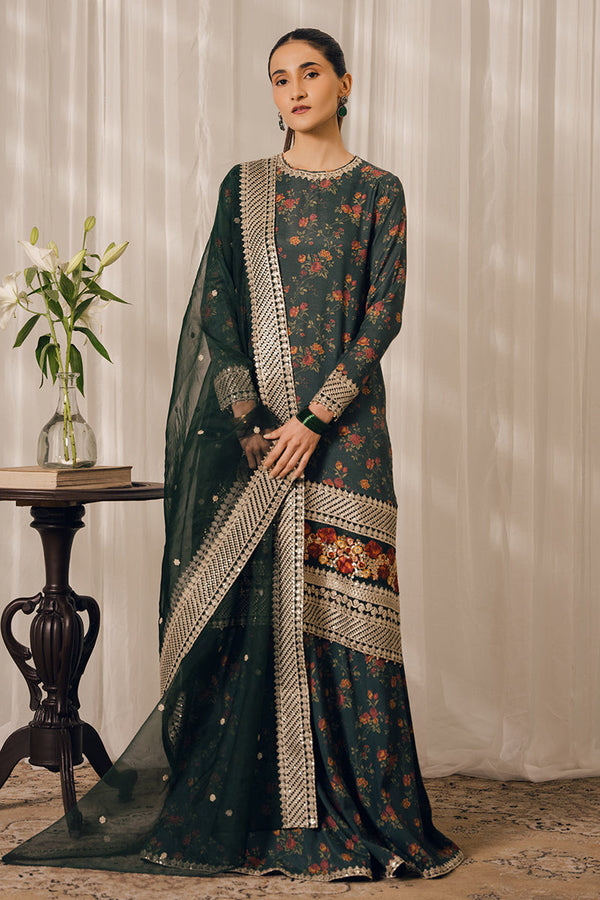 Cross Stitch | Eid Collection | EMERALD AISLE - by - Libasekhas UK - Registered Vendor of : Cross Stitch - 100% Original Designer Dresss