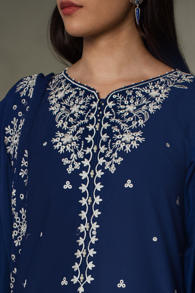Cross Stitch | Eid Collection | MIDNIGHT BLUE - by - Libasekhas UK - Registered Vendor of : Cross Stitch - 100% Original Designer Dresss