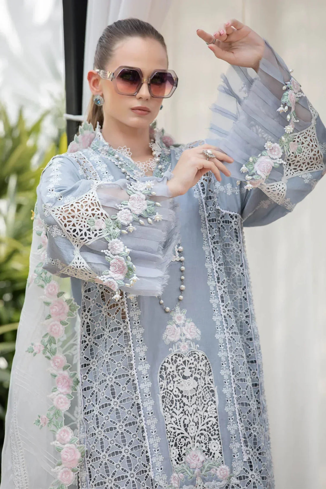 Maria B | Luxury Lawn | EL-23-10-Ice Blue - by - Libasekhas UK - Registered Vendor of : Maria B - 100% Original Designer Dresss
