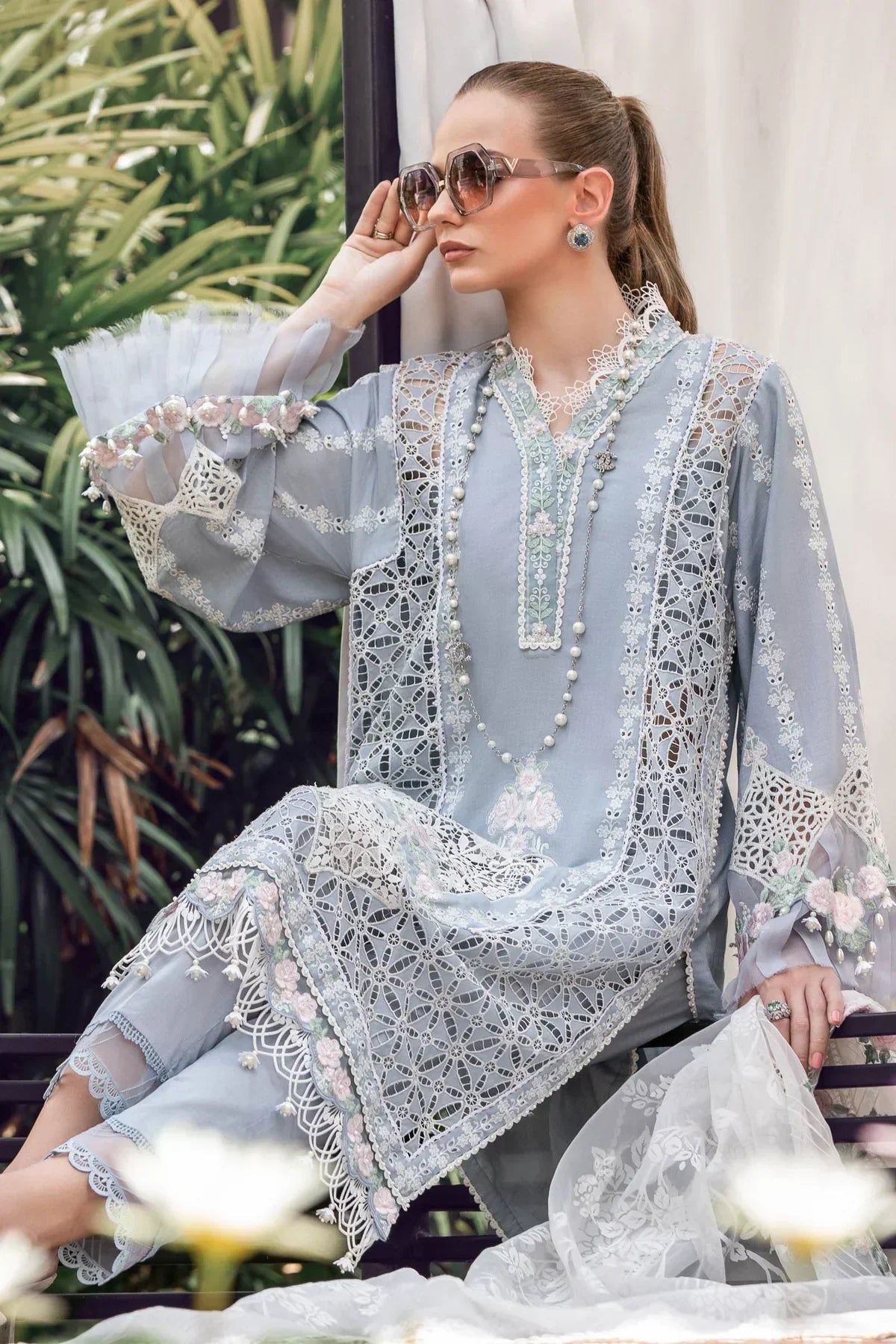 Maria B | Luxury Lawn | EL-23-10-Ice Blue - by - Libasekhas UK - Registered Vendor of : Maria B - 100% Original Designer Dresss