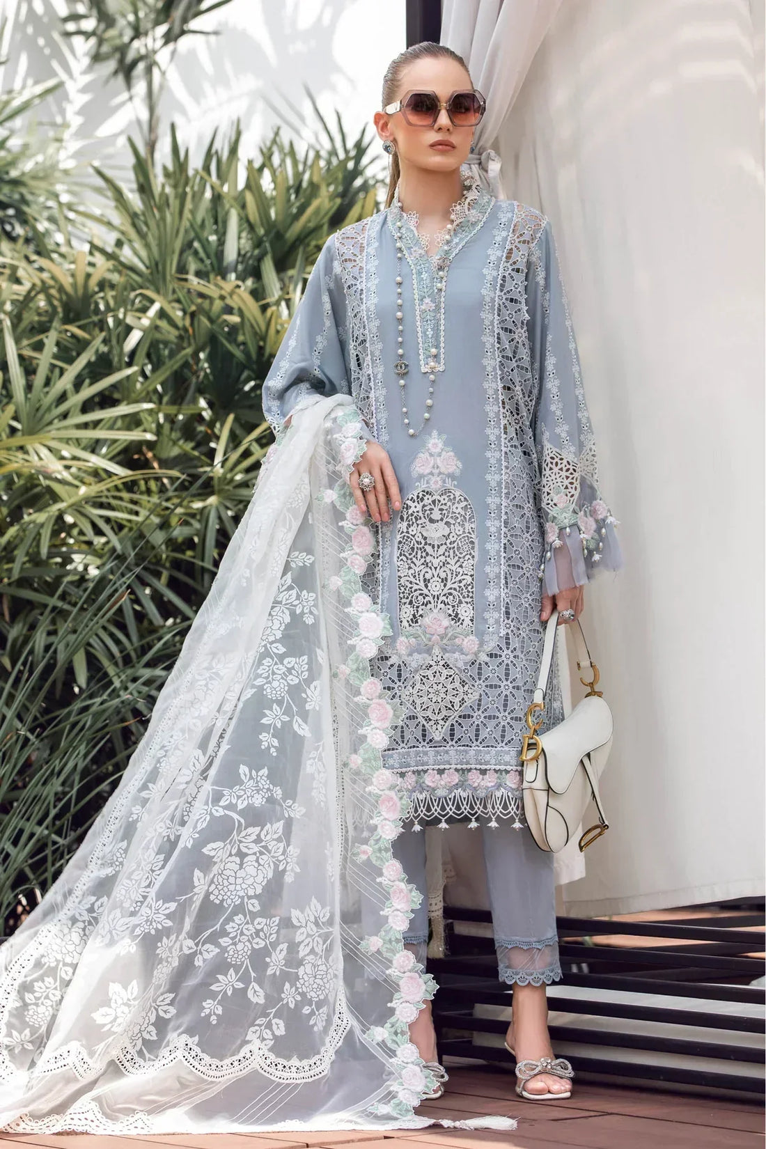 Maria B | Luxury Lawn | EL-23-10-Ice Blue - by - Libasekhas UK - Registered Vendor of : Maria B - 100% Original Designer Dresss