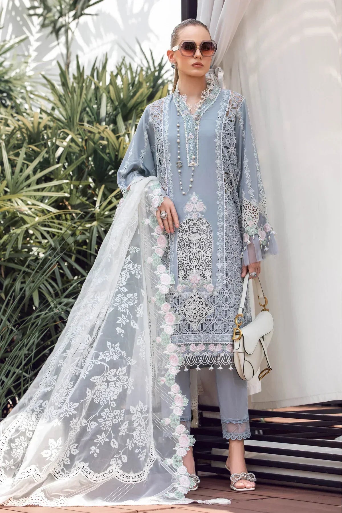 Maria B | Luxury Lawn | EL-23-10-Ice Blue - by - Libasekhas UK - Registered Vendor of : Maria B - 100% Original Designer Dresss
