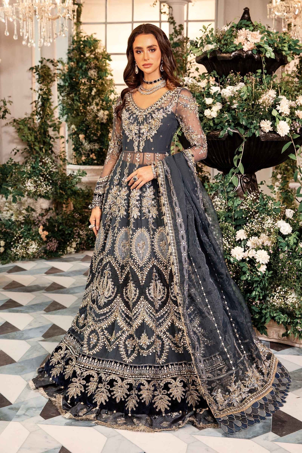 Maria B | Mbroidered Formals 24| Organza Suit | BD-2901 - by - Libasekhas UK - Registered Vendor of : Maria B - 100% Original Designer Dresss