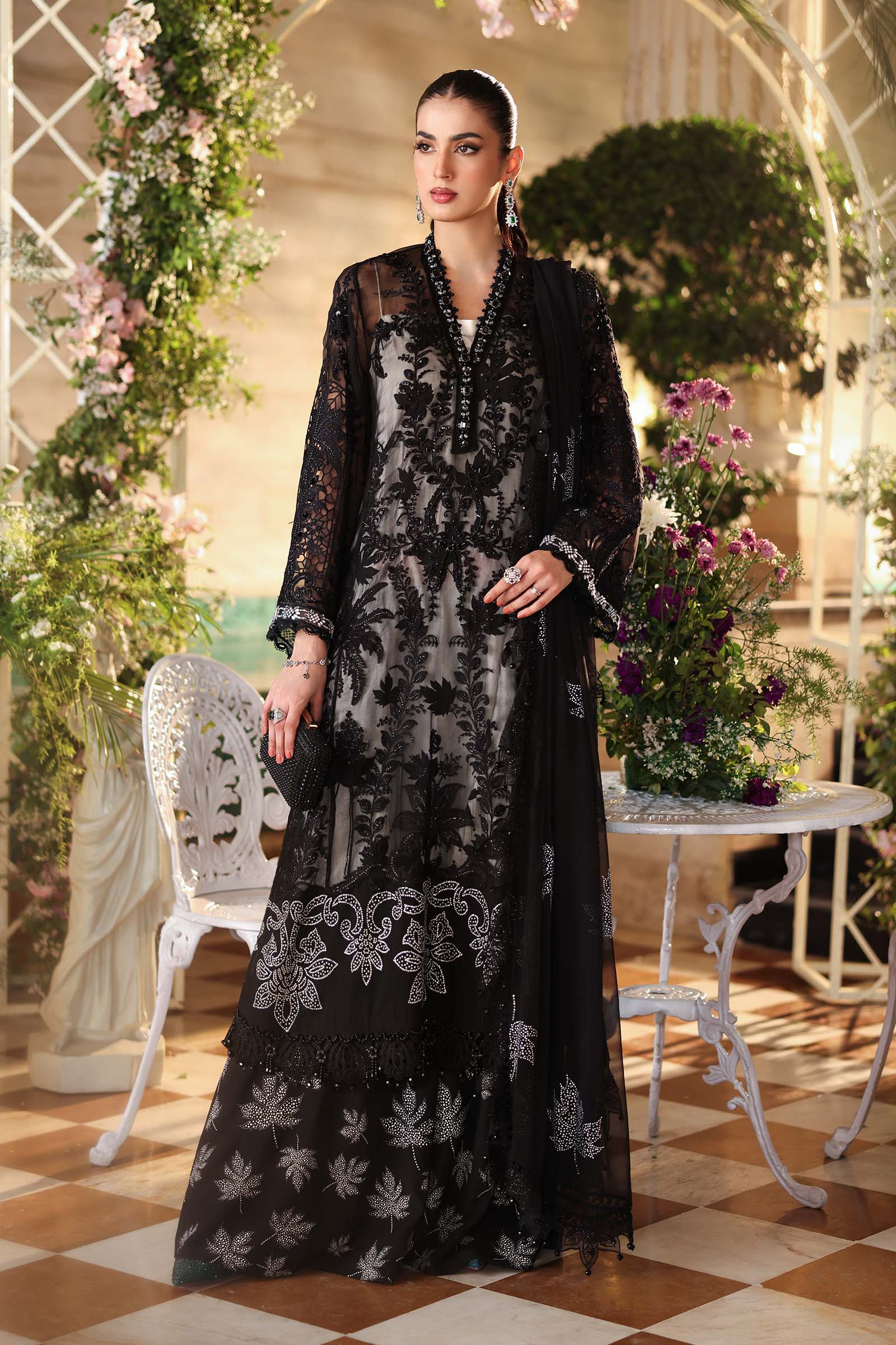 Maria b | Chiffon Formals 26 | MPC-26-101-Black - by Libasekhas UK - Registered Vendor of : Maria B - 100% Original Designer Dress