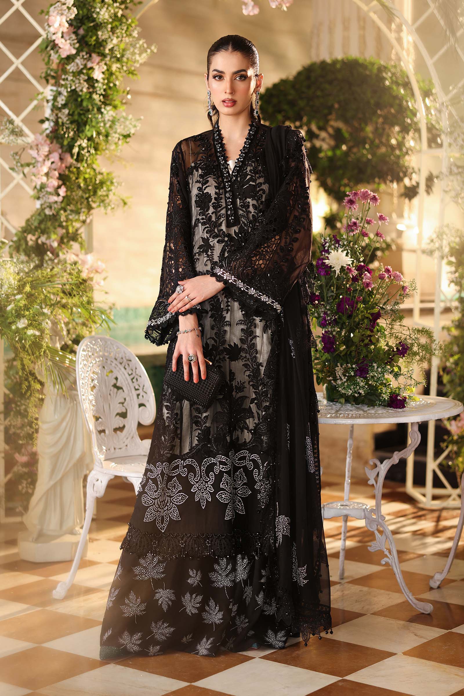 Maria b | Chiffon Formals 26 | MPC-26-101-Black - by Libasekhas UK - Registered Vendor of : Maria B - 100% Original Designer Dress