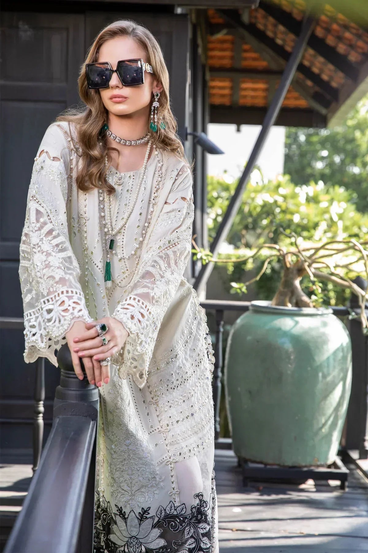 Maria B | Luxury Lawn | EL-23-02-Off White - by - Libasekhas UK - Registered Vendor of : Maria B - 100% Original Designer Dresss