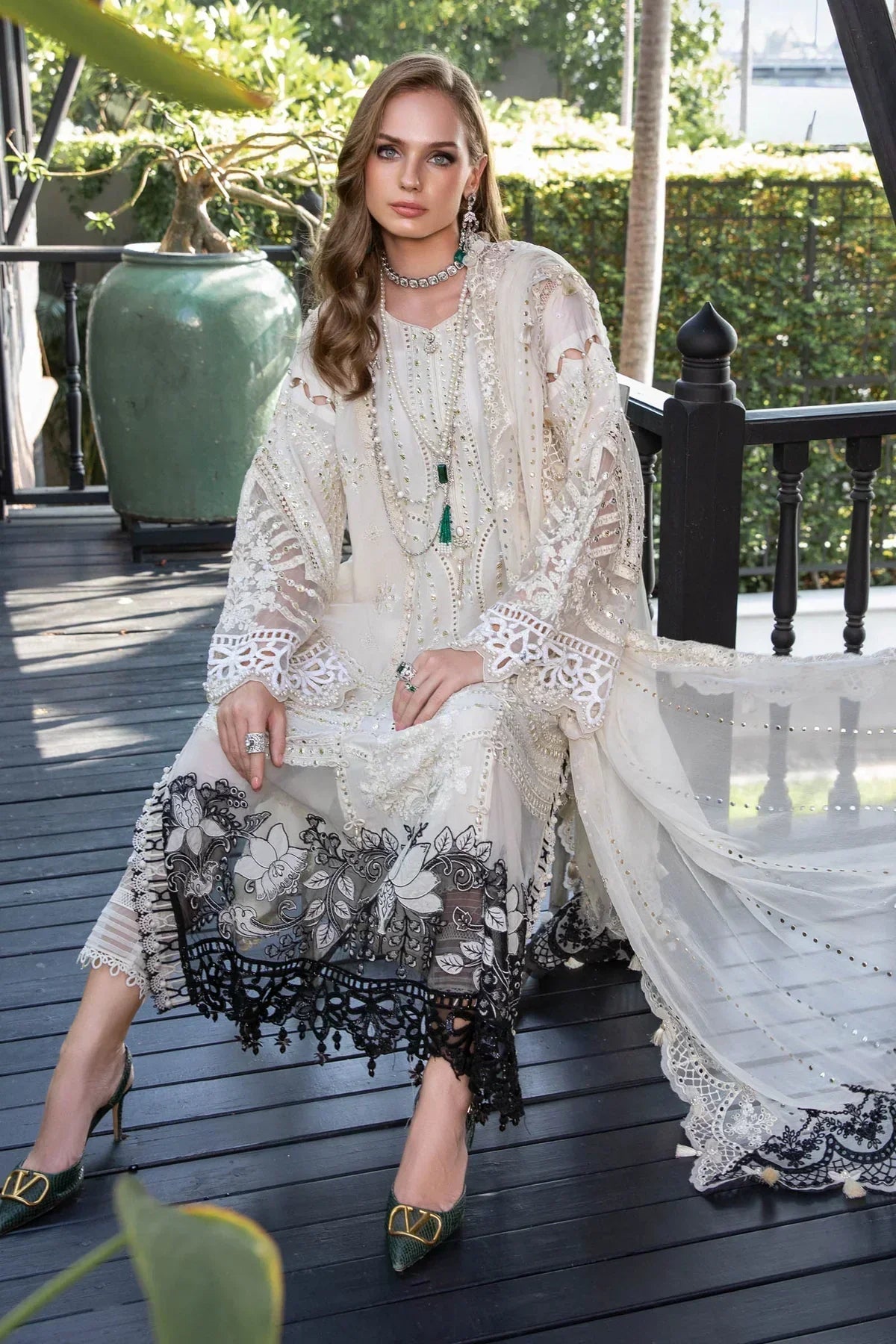 Maria B | Luxury Lawn | EL-23-02-Off White - by - Libasekhas UK - Registered Vendor of : Maria B - 100% Original Designer Dresss